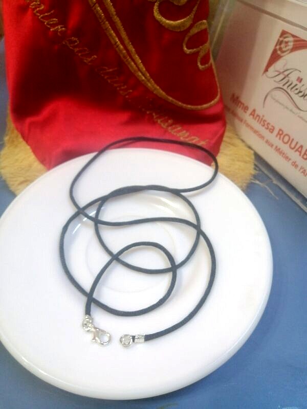 ensemble Collier cordon noir avec chaîne argent
